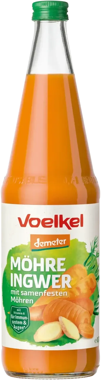 Voelkel Möhre Ingwer Direktsaft, eine würzige Kombination aus Bio-Karotten