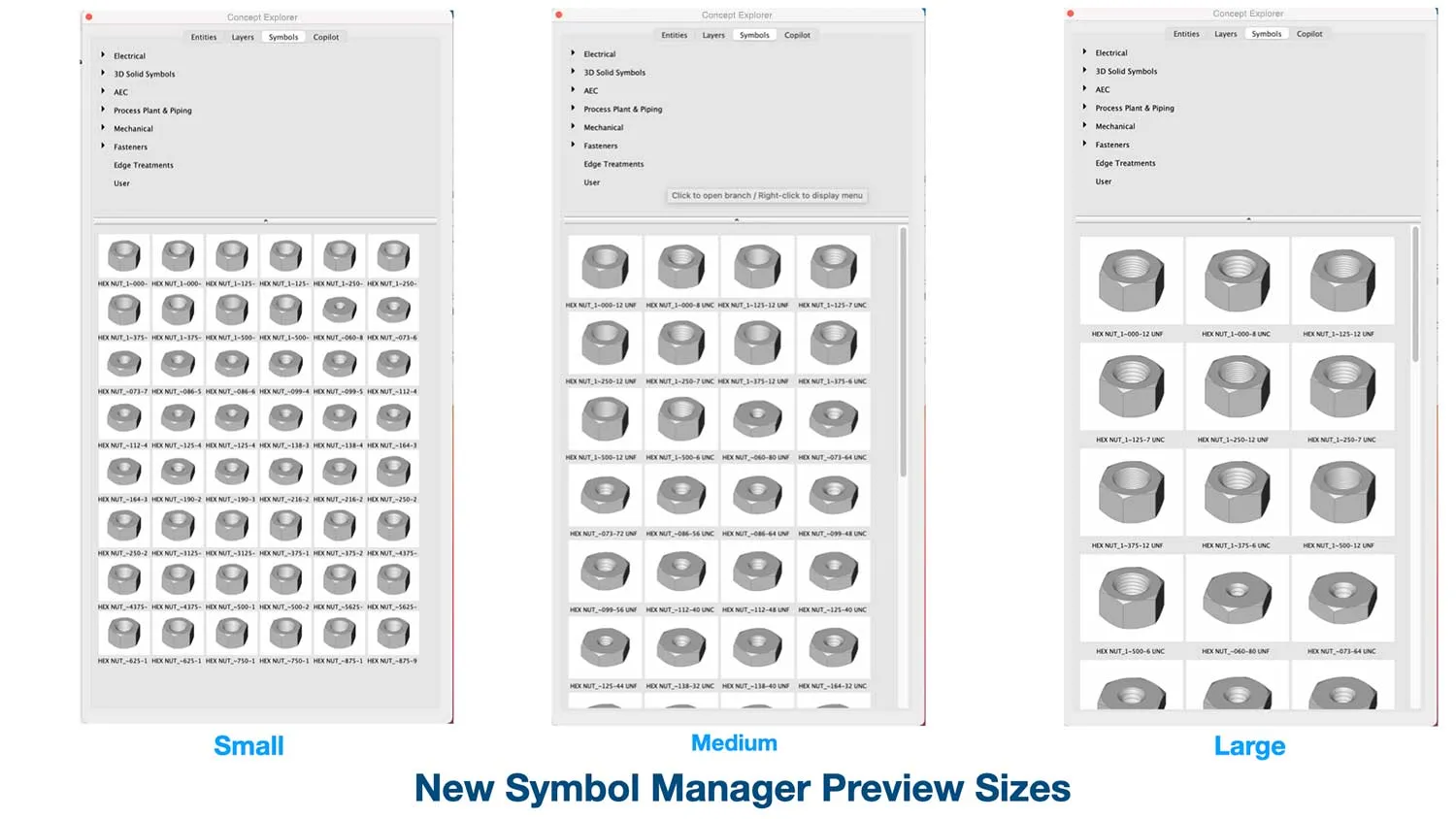 Vorschaugrößen im Symbol-Manager zur individuellen Anpassung der Anzeige