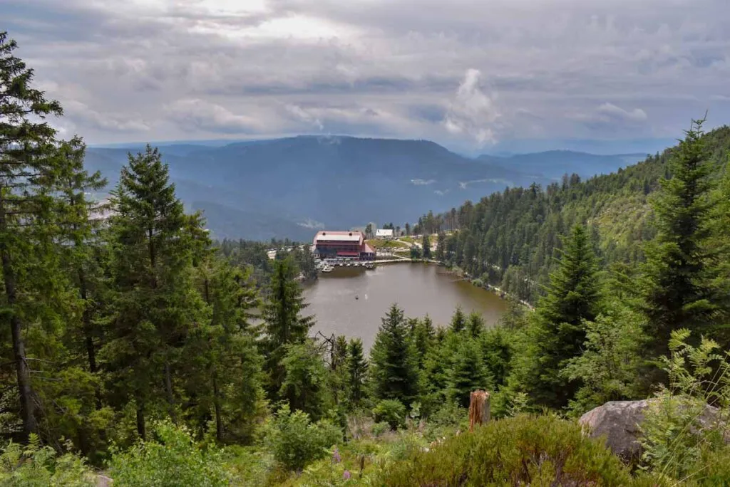 Wanderer auf dem Weg von Mummelsee zur Hornisgrinde, einer beliebten Route für Outdoor-Aktivitäten im Schwarzwald