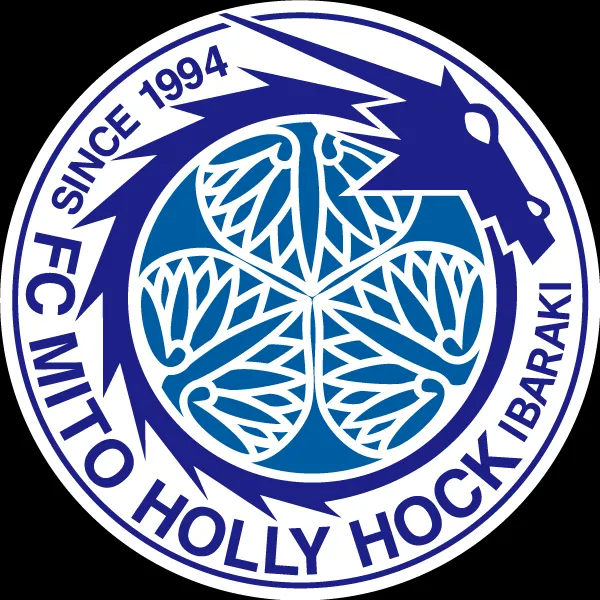 Wappen des japanischen Fußballvereins Mito HollyHock mit stilisiertem Blitz und Vereinsfarben