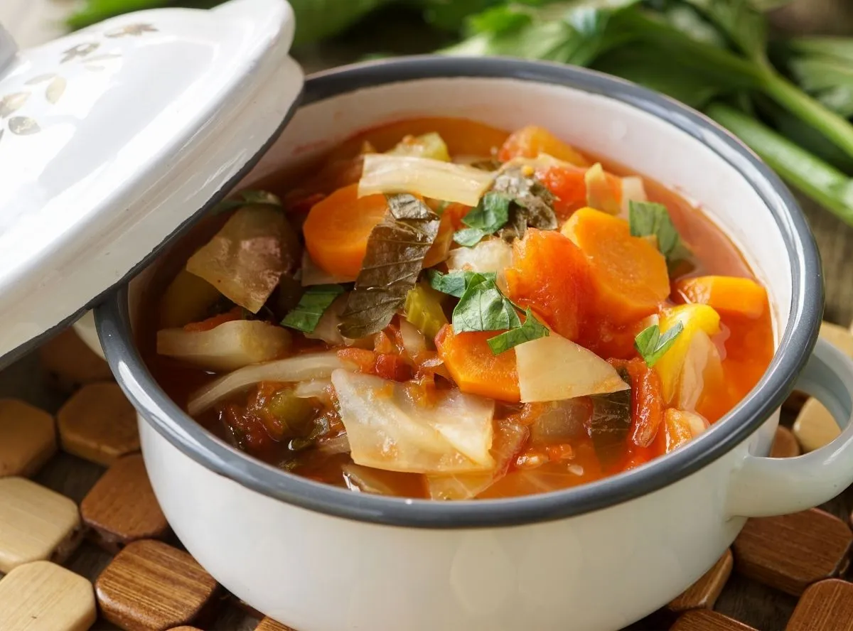Wärmende, kalorienarme Kohlsuppe als Mittagessen