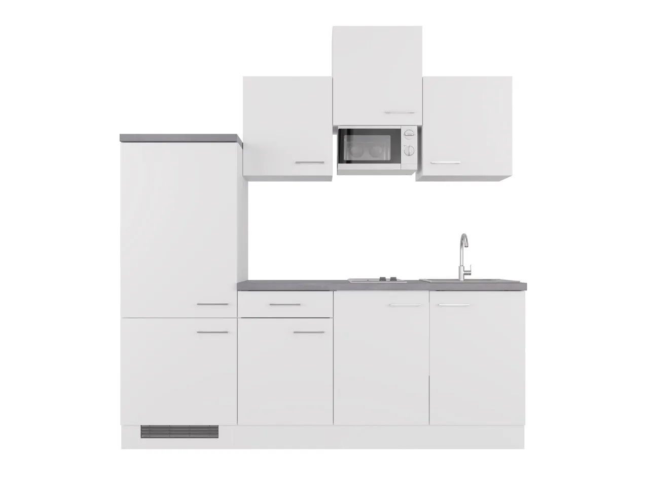 Weiße Küchenzeile Nawa 210 cm mit Unterbau-Mikrowelle und Glaskeramikkochfeld