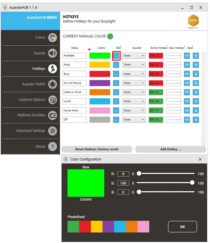 Weitere Einstellungsmöglichkeiten im kuandoHUB Interface