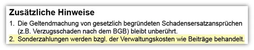 Wichtiger Hinweis zu Verwaltungskosten bei Sonderzahlungen der Continentale BasisRente Invest Nettopolice