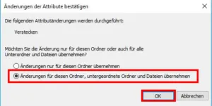 Windows 10 Dateisystem mit ausgeblendeten Dateien