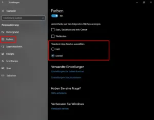 Windows 10 Einstellungen für den dunklen Modus