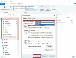 Windows 10 Explorer mit deaktiviertem Schnellzugriff