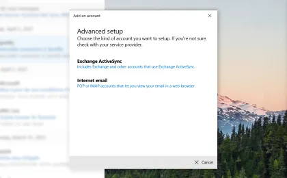 Windows Mail: Option &quot;Internet-E-Mail&quot; für die manuelle Einrichtung