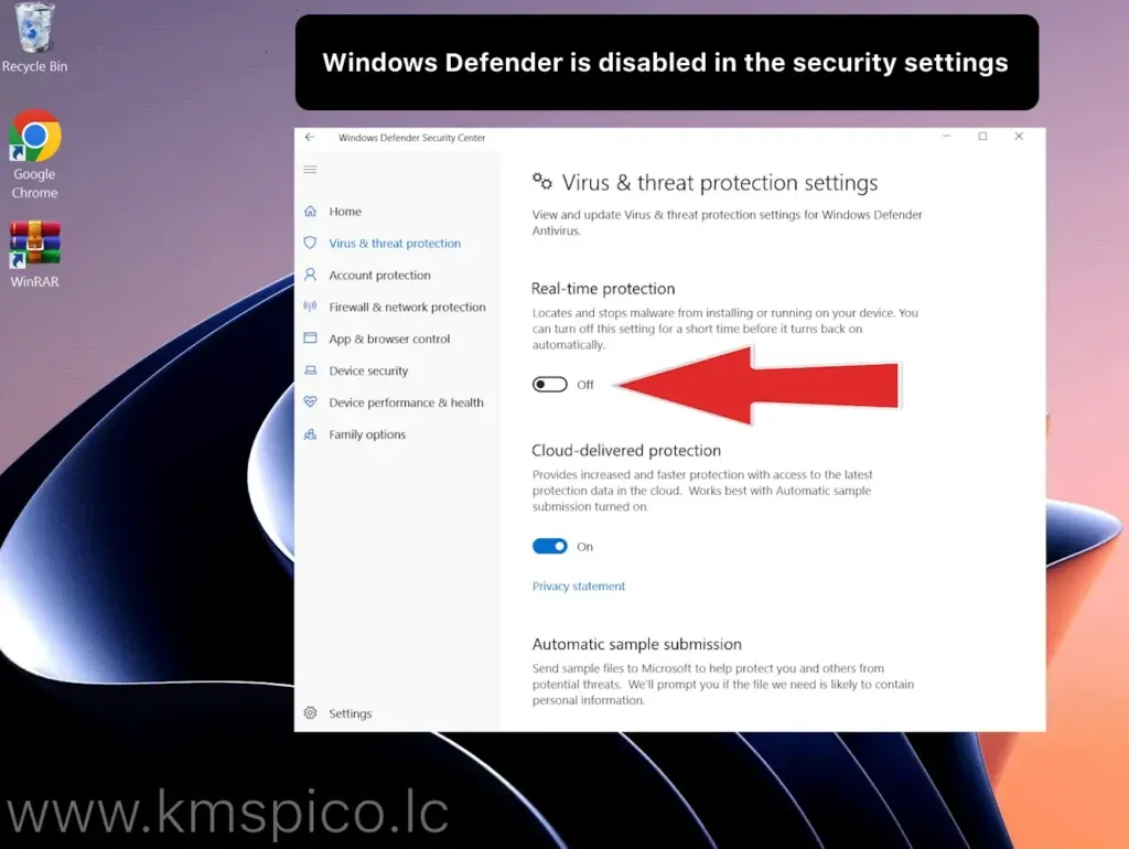 Windows-Sicherheitseinstellungen zeigen temporär deaktivierten Echtzeitschutz von Defender