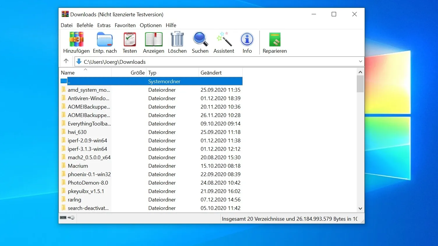 WinRAR Archivierung