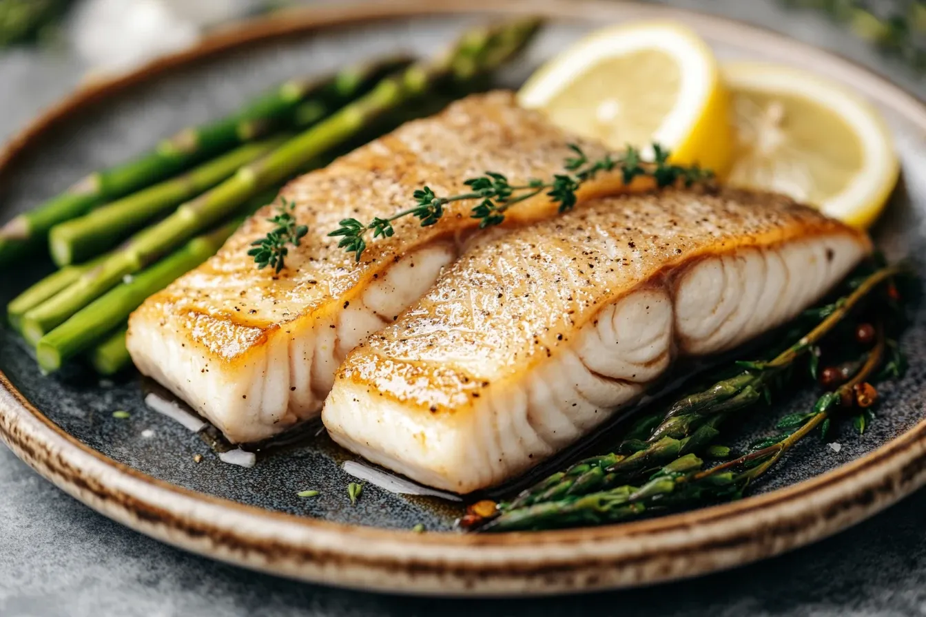 Zartes Zanderfilet mit grünem Spargel und Kräutern