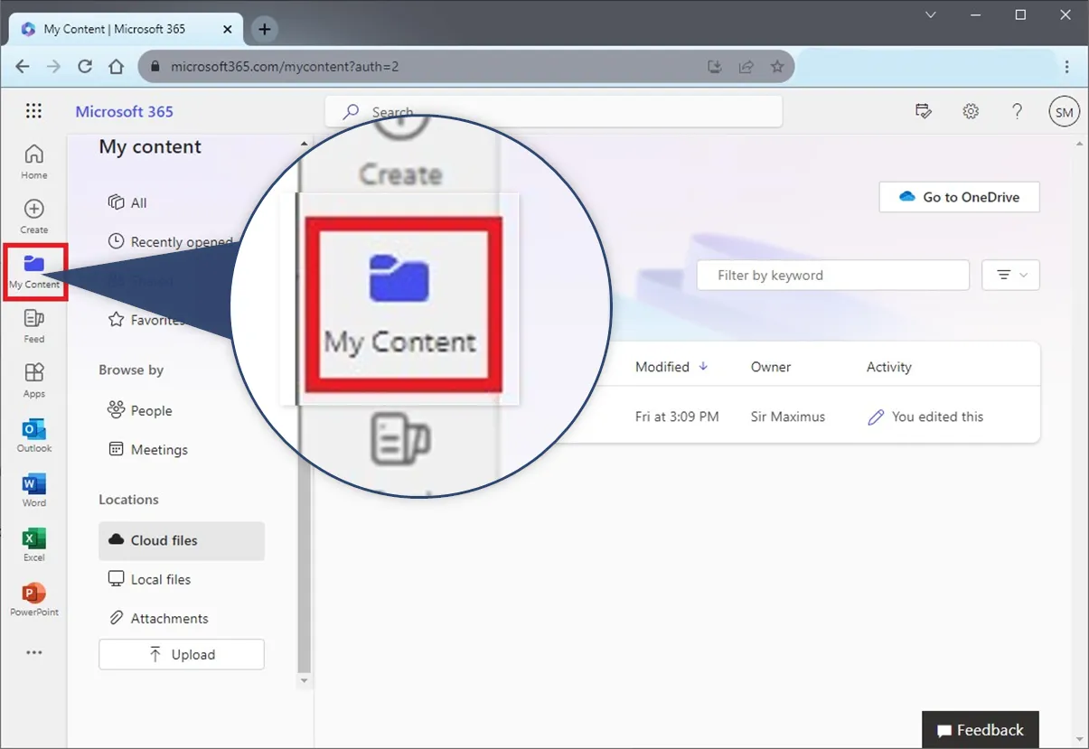 Zugriff auf Dateien über Mein Inhalt.