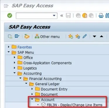 Zugriff auf FBL3N über den Transaktionscode in SAP