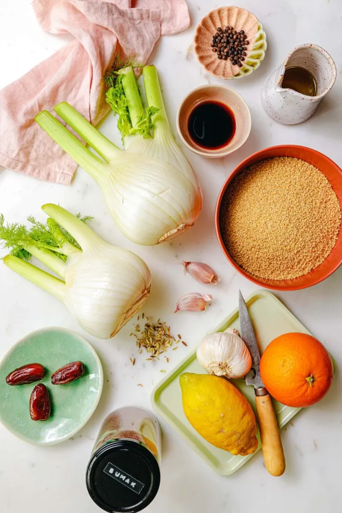 Zutaten für geschmorten Fenchel mit Zitronen-Couscous