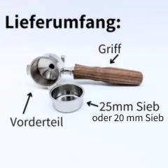 Zwei Edelstahlsiebe für Delonghi Siebträger, wahlweise in 20 mm oder 25 mm Tiefe, passend für individuellen Espressobezug