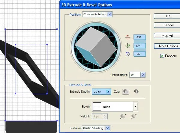 3D Extrudieren &amp; Abkanten-Einstellungen für die Halterungsform des DVD-Players
