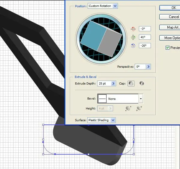 3D Extrudieren &amp; Abkanten-Einstellungen für die kleinere Form des DVD-Players und Positionierung