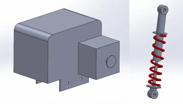 3D-Modell eines Go-Kart-Motors mit wichtigen Befestigungspunkten in SolidWorks
