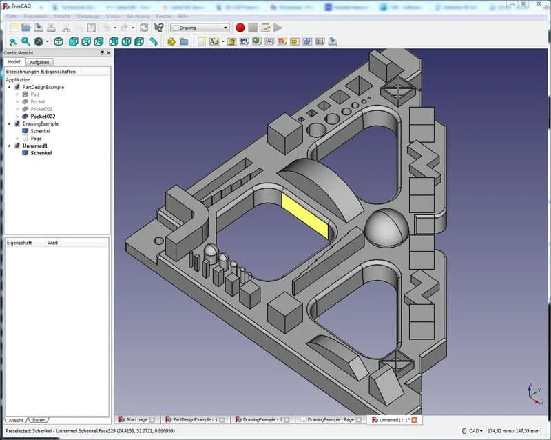 3D-Modell eines Winkels in der Konstruktionssoftware FreeCAD