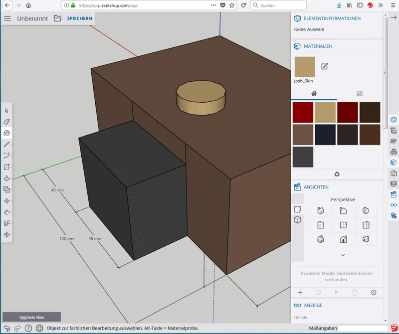 3D Modell mit zugewiesenen Materialien in SketchUp Free