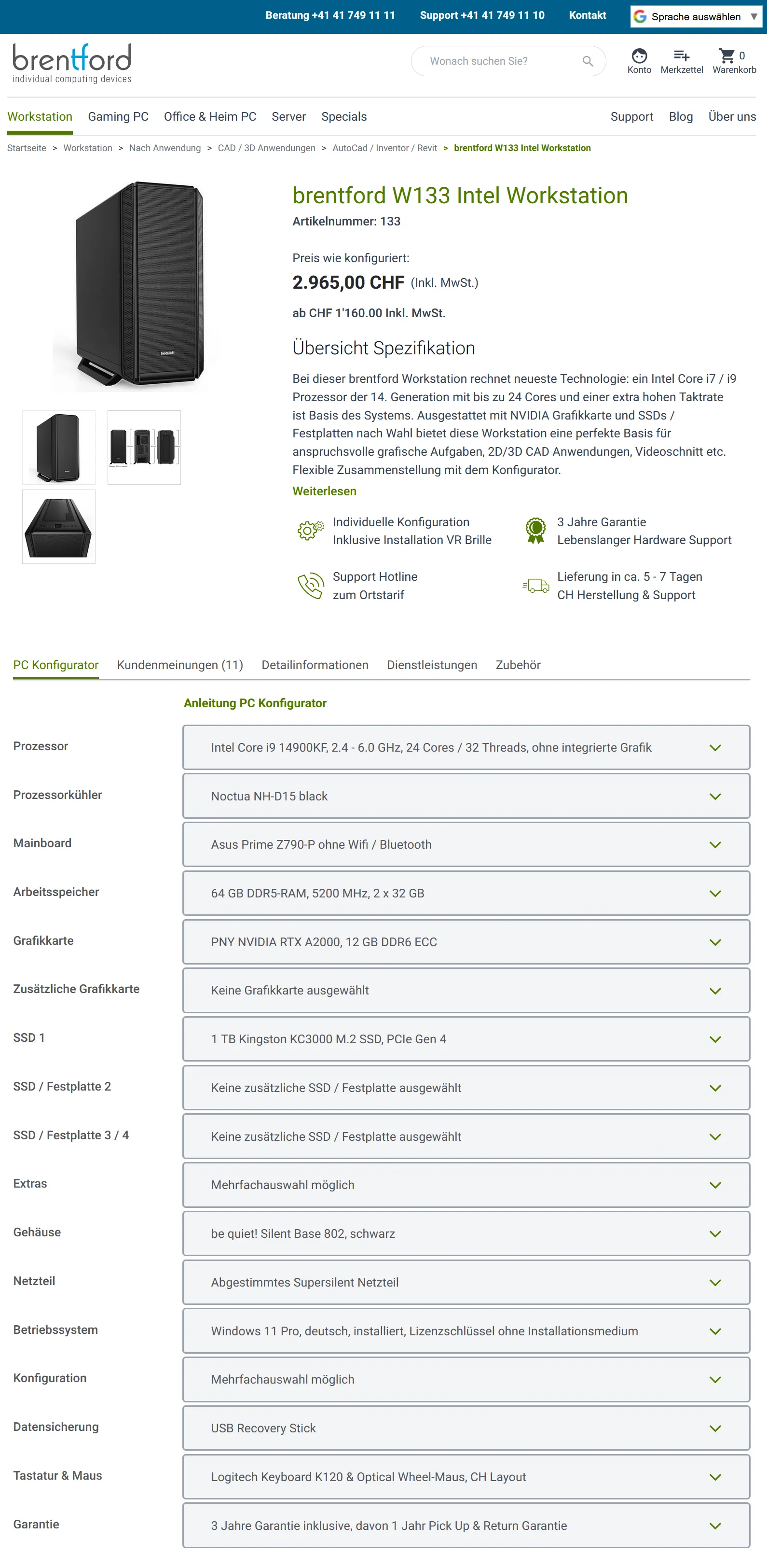 Abbildung der Brentford W133 Workstation, Stand Mai 2024