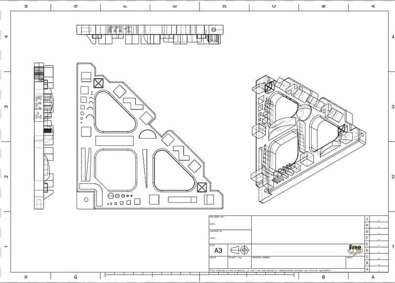 Abgeleitete 2D-Zeichnung eines Winkels in FreeCAD mit Bemaßung