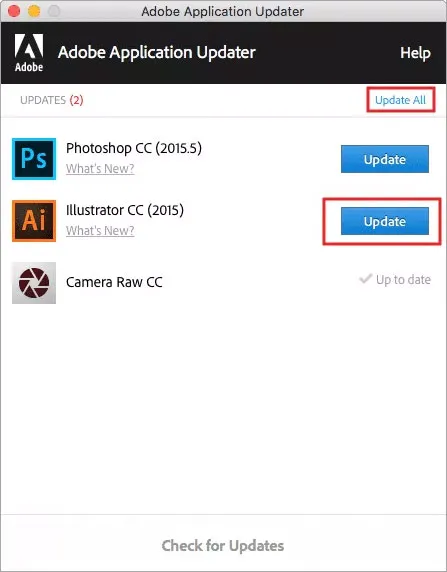 Adobe Application Adapter Fenster zum Update des Camera Raw Plug-ins