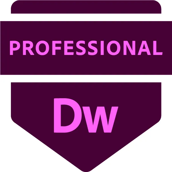 Adobe Certified Professional Abzeichen für Adobe Dreamweaver, das Expertise im Web-Authoring und der Website-Entwicklung bescheinigt