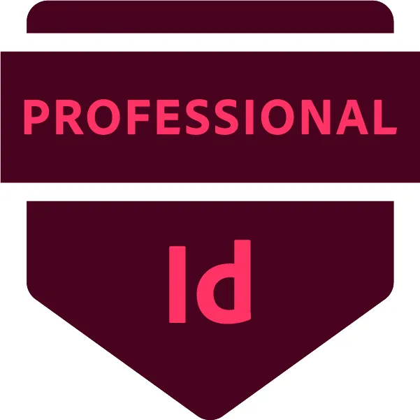 Adobe Certified Professional digitales Abzeichen für InDesign, das Kompetenz in Print- und Digitalmedien-Publikation unterstreicht