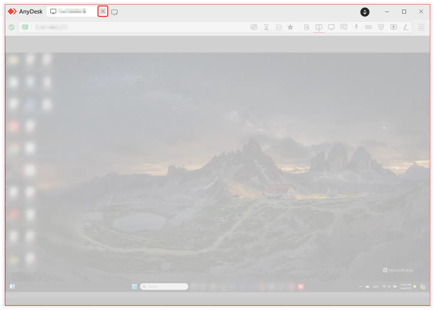 Aktiver Sitzungs-Tab im AnyDesk-Client