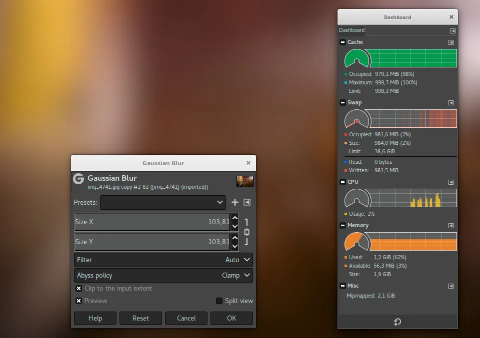 Aktualisiertes Dashboard in GIMP 2.10.4