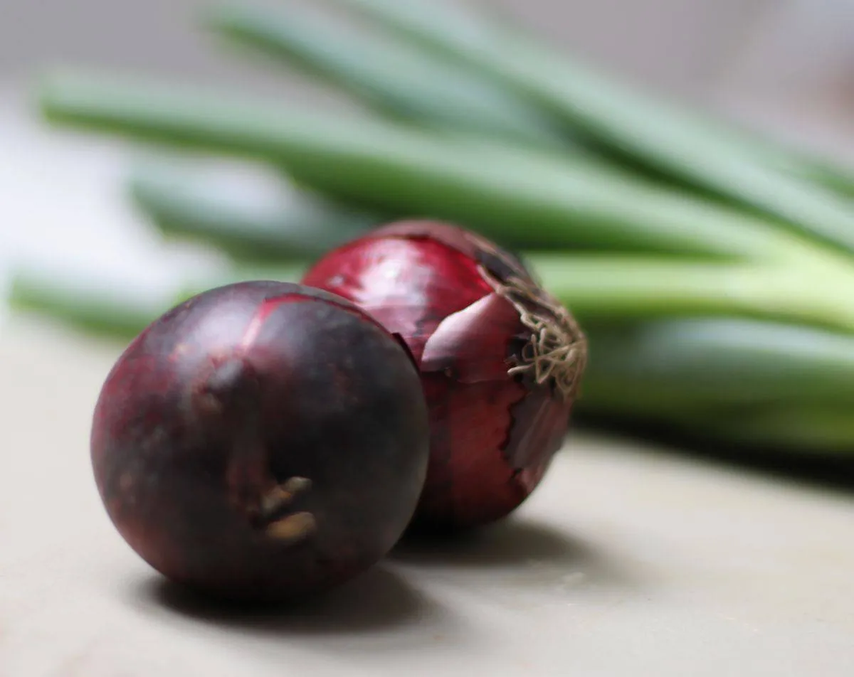 Alle benötigten Zutaten für den Flammkuchenteig und den Belag mit Zwiebeln, Schmand und Lachs