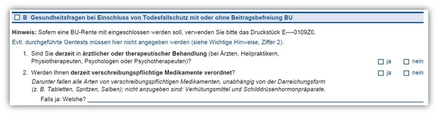 Allianz DLVAG Risikolebensversicherung Gesundheitsfragen Formular