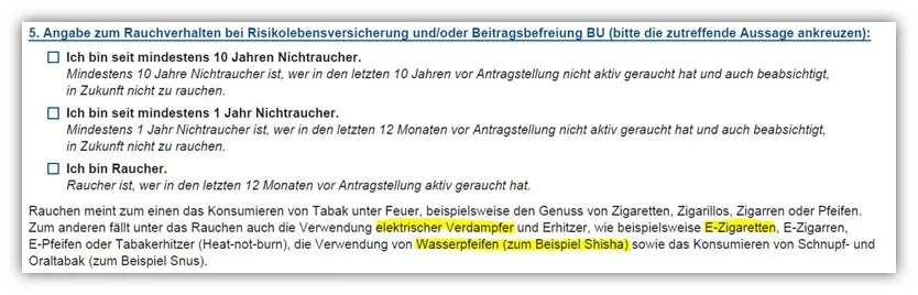 Allianz DLVAG Risikolebensversicherung Raucherdefinition