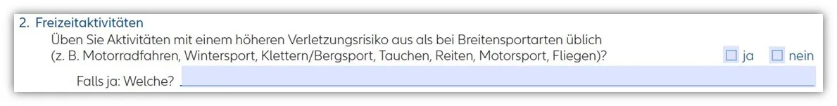 Allianz Risikolebensversicherung Abfrage gefährlicher Hobbies