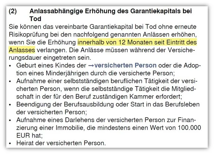 Allianz Risikolebensversicherung Anlässe Erhöhungsoption