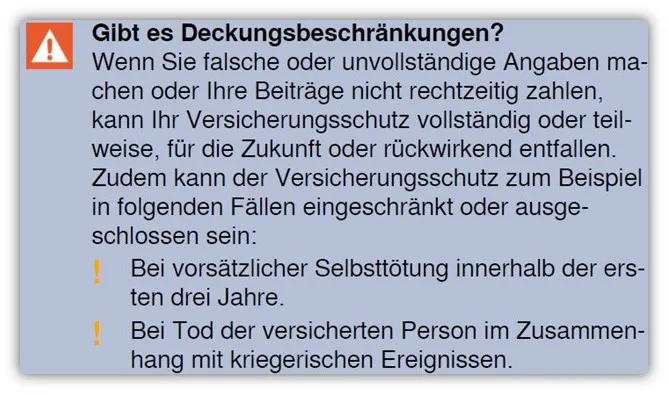 Allianz Risikolebensversicherung Deckungseinschränkungen Ausschlüsse