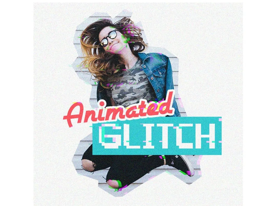 Animierte Glitch Photoshop Action: Fotos in GIFs mit Glitch-Effekt für einzigartige Marketing-Grafiken