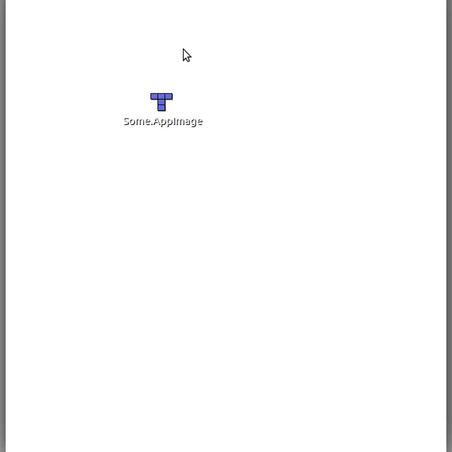 Animiertes GIF, das die Schritte zum Ausführen einer AppImage-Datei über die grafische Benutzeroberfläche unter Linux zeigt, einschließlich des Setzens der Ausführungsberechtigung in den Dateieigenschaften.
