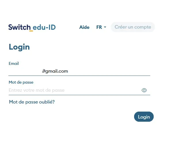Anmeldeformular für SWITCH edu-ID, das zur Eingabe des Passworts auffordert, mit einem &quot;Login&quot;-Button