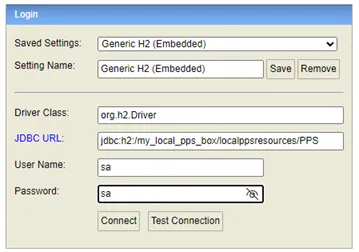 Anmeldeinformationen für die H2-Datenbankkonsole