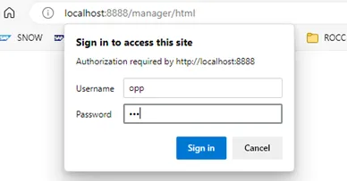 Anmeldung bei der Tomcat Manager-Anwendung