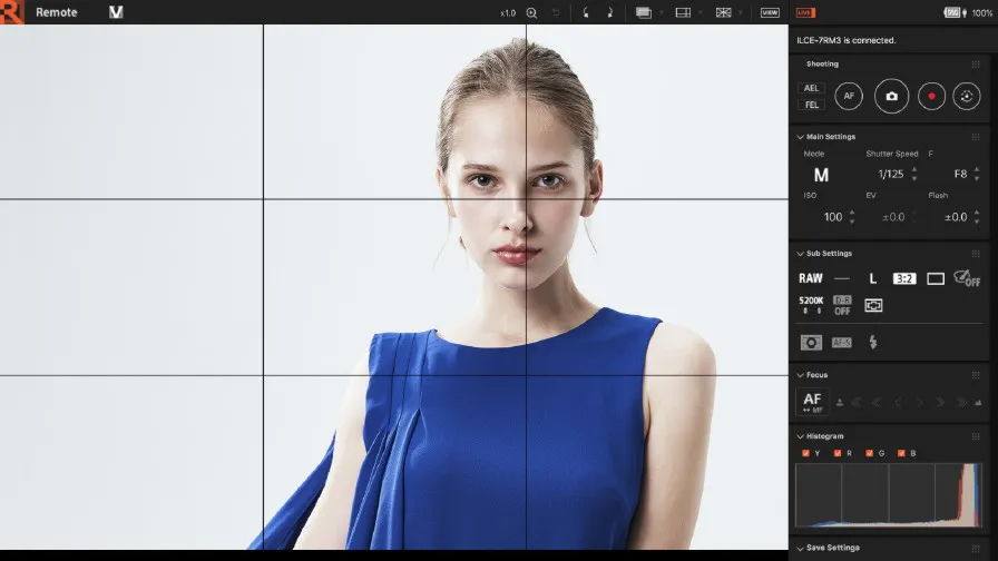 Anpassung der Bildkomposition mit Gitterlinien und Überlagerungen in Imaging Edge Remote