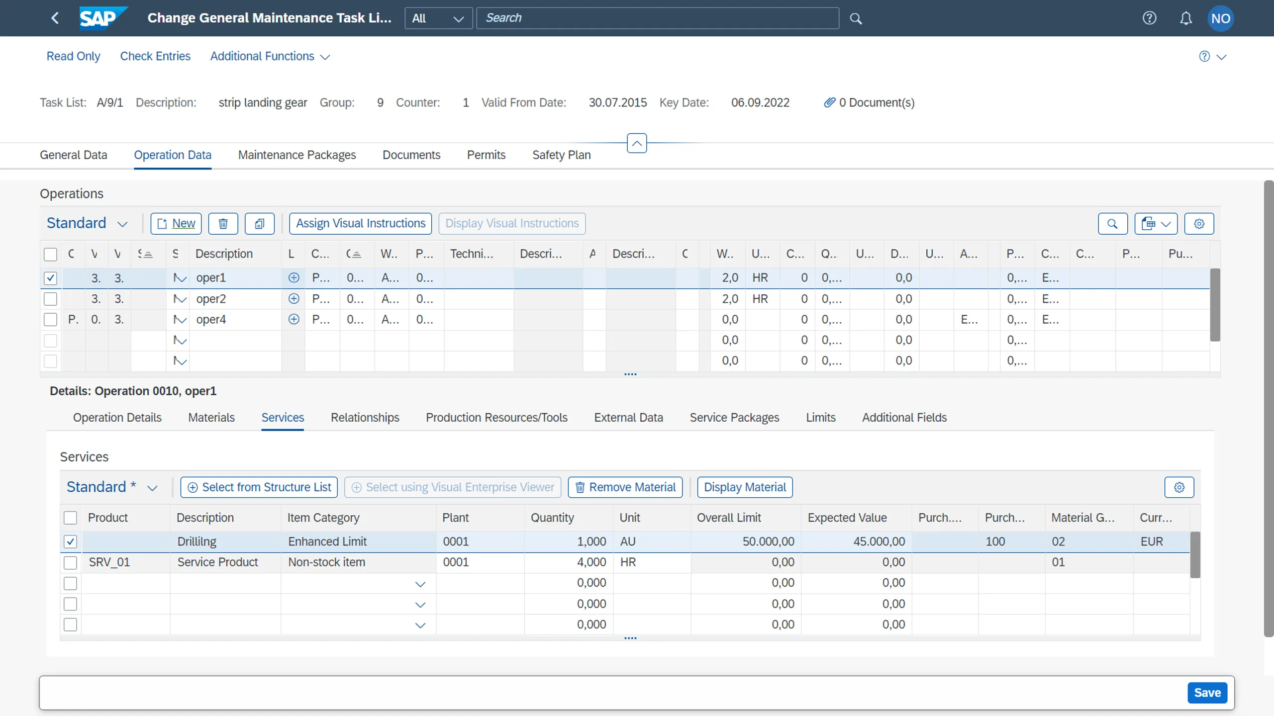 Arbeitsplan mit einem erweiterten Leistungsumfangsposten in SAP S/4HANA 2022