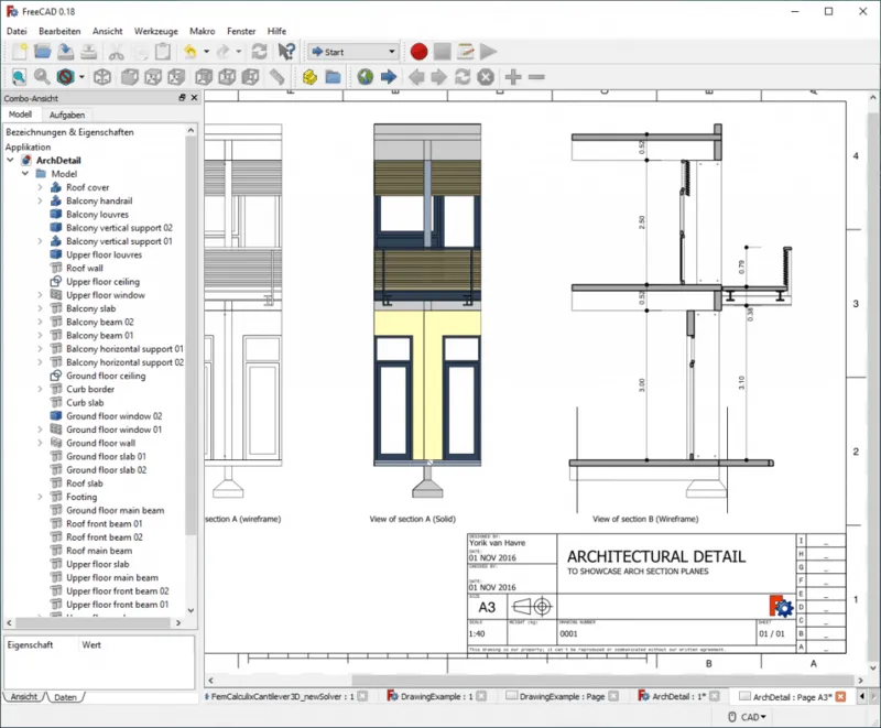 Architekturzeichnung eines Grundrisses erstellt mit FreeCAD