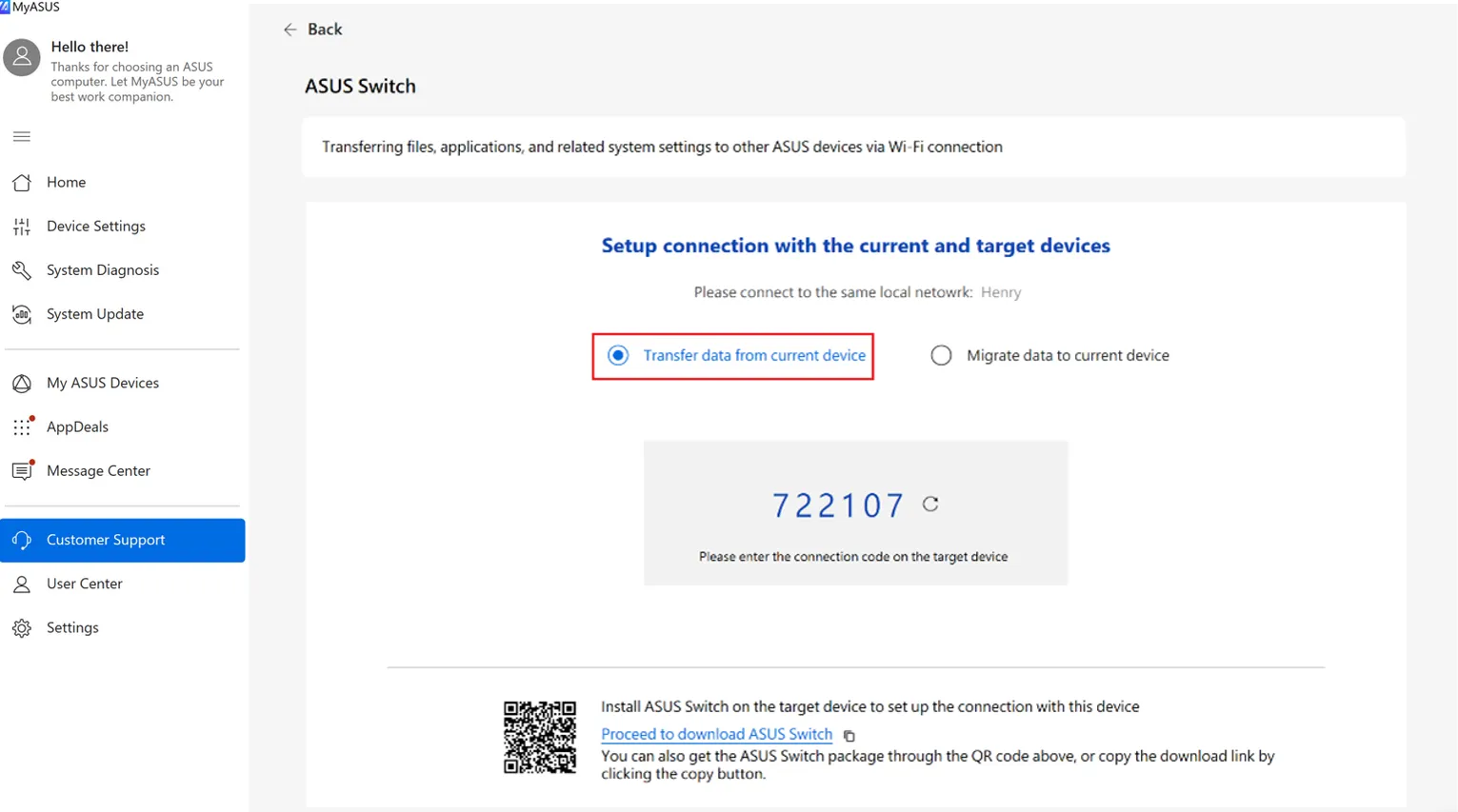 ASUS Switch Daten vom aktuellen Gerät übertragen