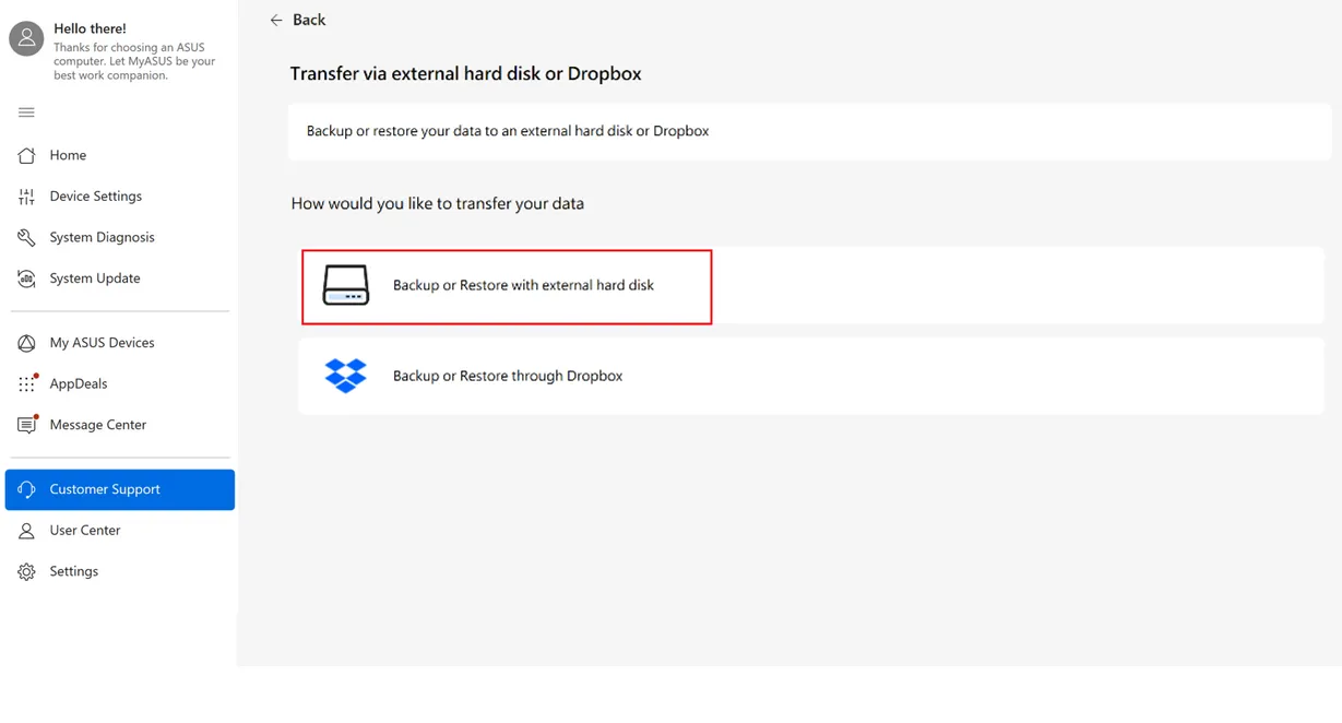 ASUS Switch mit externer Festplatte sichern oder wiederherstellen