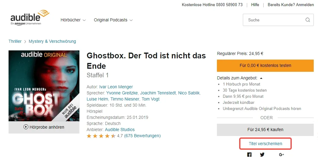 Audible Hörbuch verschenken