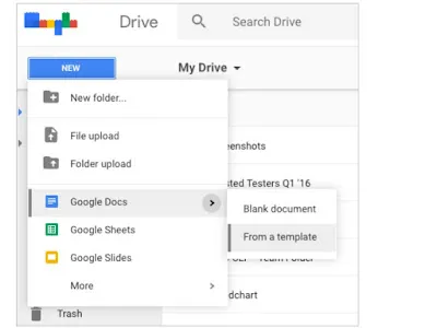 Aus Google Drive direkt Google Docs aus der neuen Vorlagengalerie verwenden