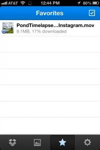 Ausgewähltes Video im Favoriten-Tab der Dropbox App speichern